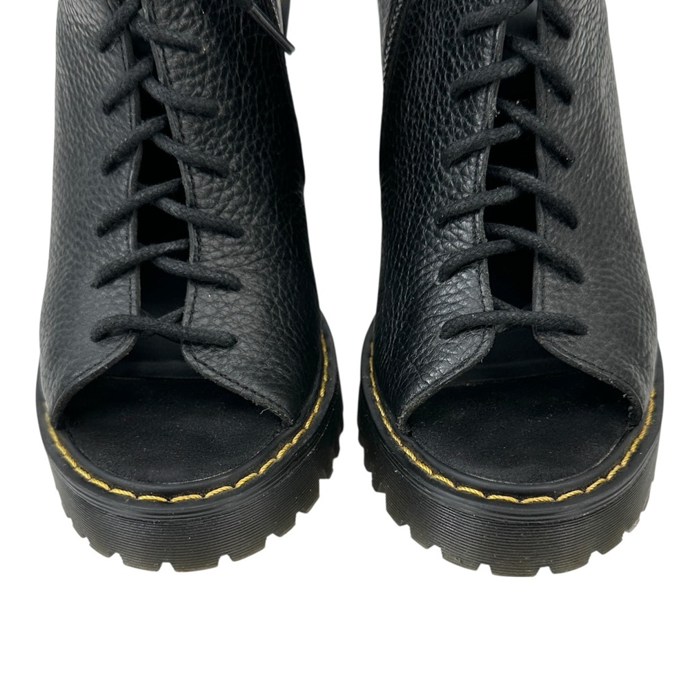 Dr. Martens Carmelita Black Open Heel Peep Toe Lace Up Platform Leather Boots - Picture 4 of 11
